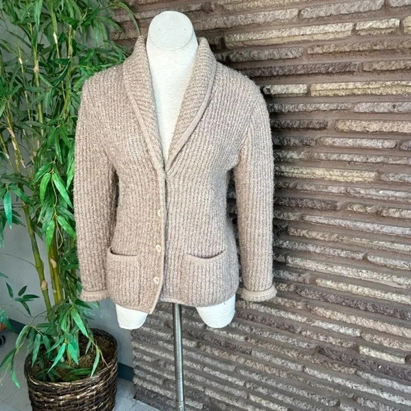 duet Creations Vintage Taupe Ribbed Knit Cardigan Sweater  Made in Hong Kong - Picture 6 of 7
